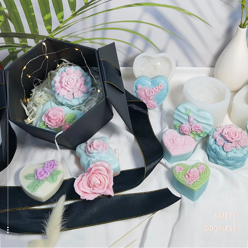 

3D Love Heart Rose Candle Silicone Molds DIY Valentine's Day Handmade Soap Resin Crafts Making Mould Home Decor Gifts 2022 New