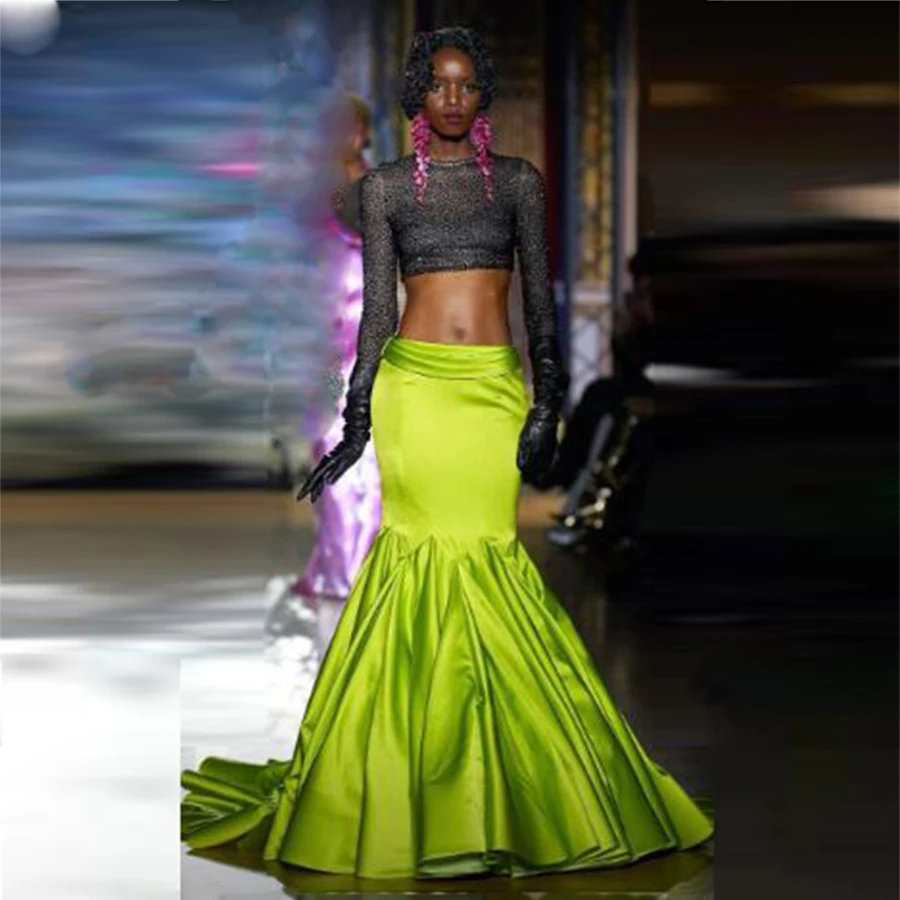 Зеленая Женская юбка-годе Черная Свадебная Гостевая юбка платье со шлейфом