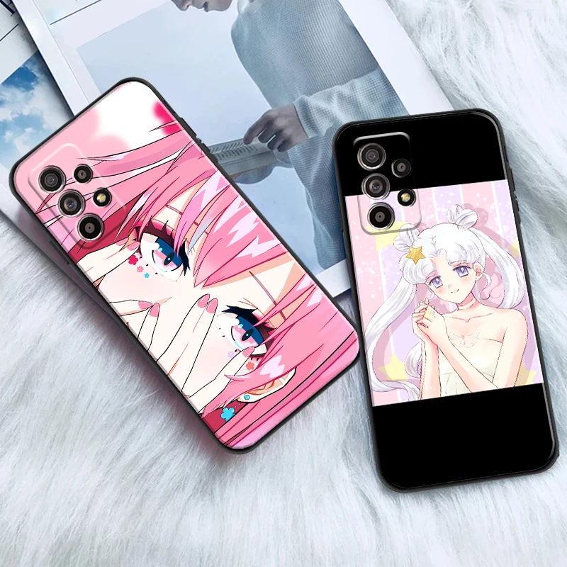 

Чехол для телефона с рисунком аниме Сейлор Мун для Samsung A20 A21 A22 4G, Черный силиконовый чехол с жидкостью, задняя крышка, силиконовый чехол