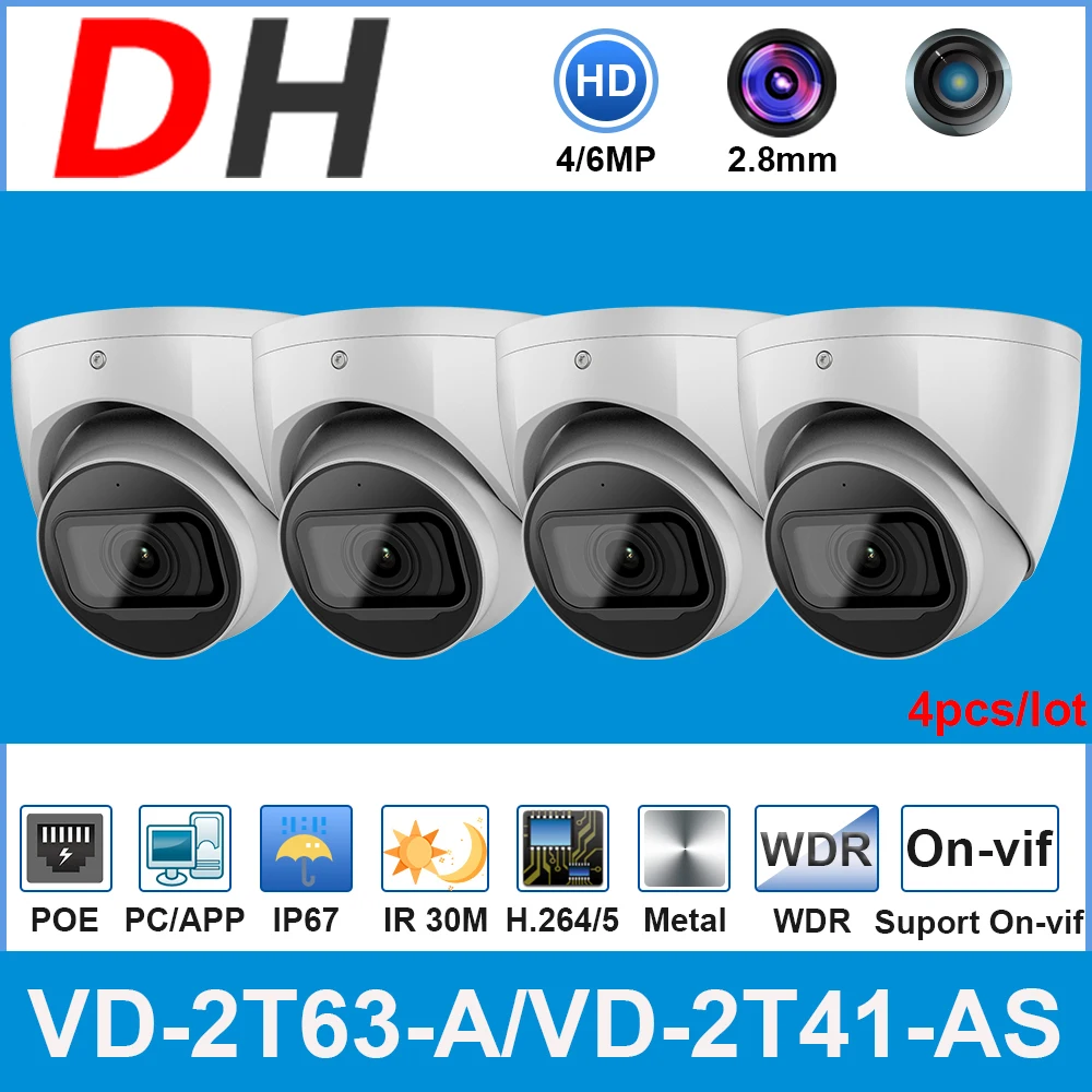 

Dahua IP Camera 4MP 6MP CCTV Dome PoE IR30M Night Vision Starlight Built-in Mic SD Card Security Cameras Replace 4433C-A 4631C-A