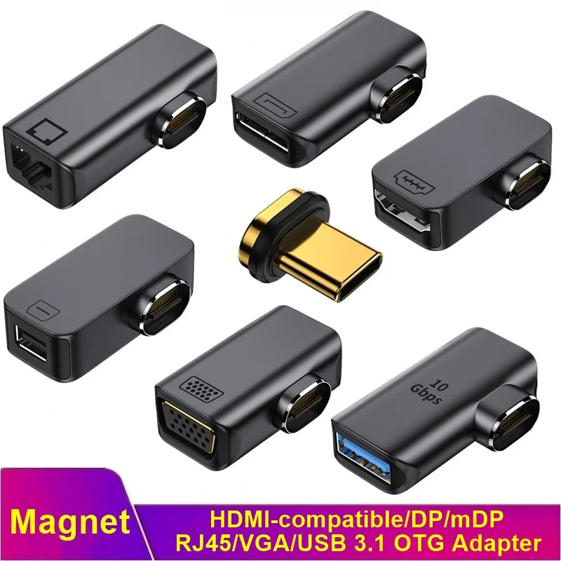 

Магнитный HDMI-совместимый металлический адаптер USB Type C к DP/VGA/Mini DP/RJ45 4K/8K 60 Гц Vedio, конвертер для ноутбука, телефона Macbook Pro