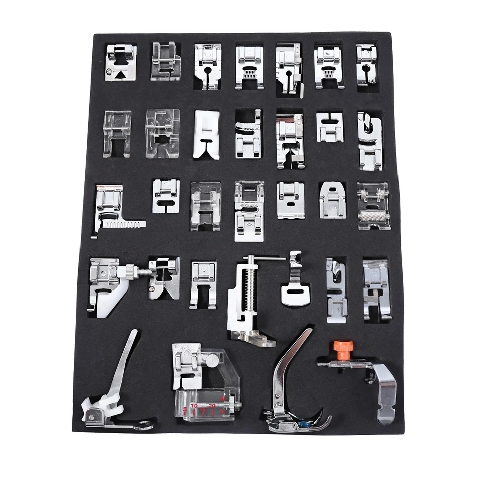 

Original 32pcs Stainless Steel Domestic Sewing Machine Presser Feet Features Raised Foot For Flawless Pivoting