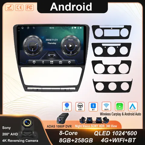 Автомобильный радиоприемник Android 14 для Volkswagen Skoda Octavia 2 A5 2007-2014, мультимедийный видеоплеер, навигация, головное устройство Carplay без 2din