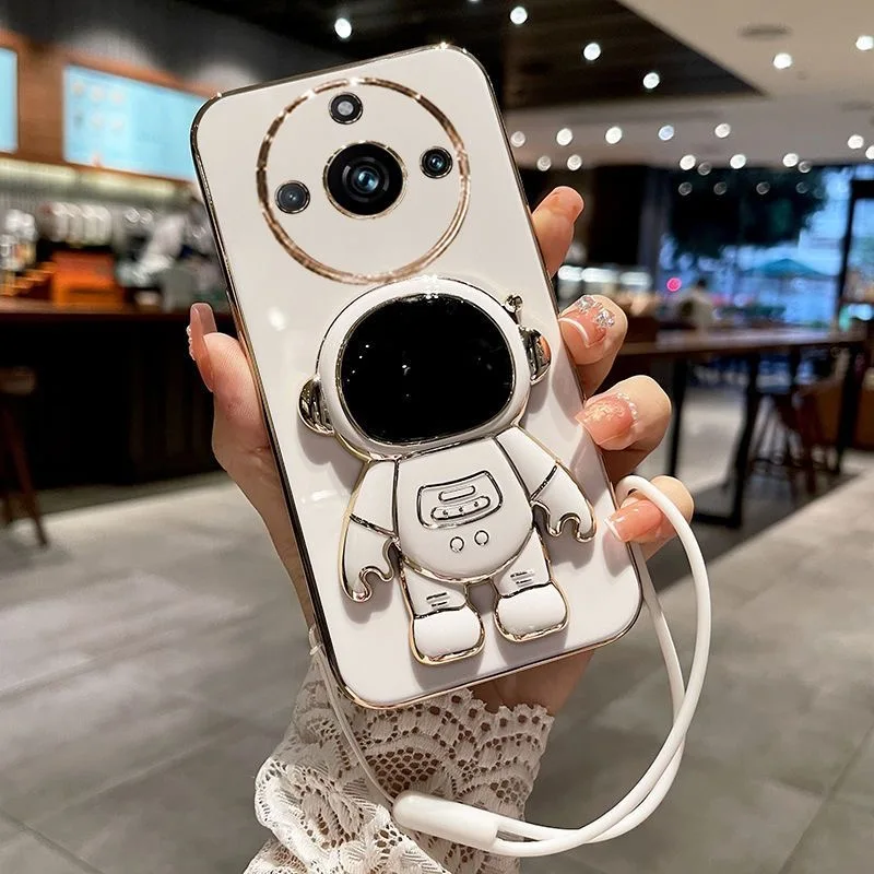 

Astronaut Case For Realme 11 Pro Plus 5G Soft Silicone Stand Phone Cover For Realme 11 Pro 5G With Lanyard For Realme 11 Coque