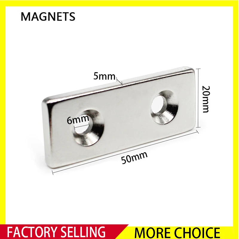 

1~20PCS 50x20x5-5mm Big Strip Block Strong Magnet Holes 5mm 50*20*5 Hole 5mm Thick Quadrate Permanent NdFeB Magnet Sheet