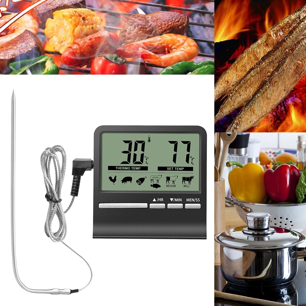 Digital Outdoor Thermometer With Dual Probes, For Cooking Meat, Barbecue, Oven, With Large LCD Display, For The Kitchen