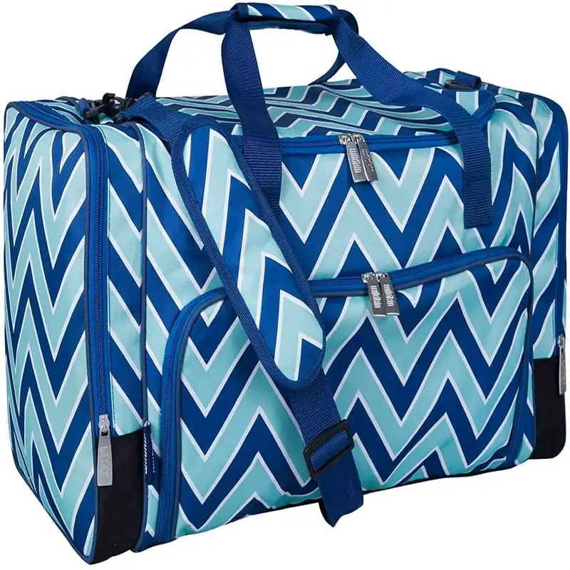 

Superior Quality 22 Inch Chevron Blue Kids Weekender Duffel Bag for Boys and Girls - Perfect Travel Companion for Fun and Advent