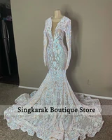 sexy glitter mermaid prom dresses 2022 for black girls sparkly sequins long sleeve birthday party evening dress robe de bal