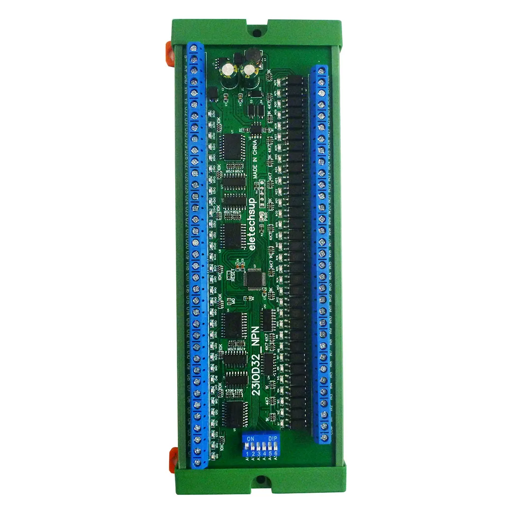

32CH NPN/PNP Optically Isolated Input And 32CH 300MA NPN Solid State Relay Output RS485 Modbus RTU PLC IO Expansion Board