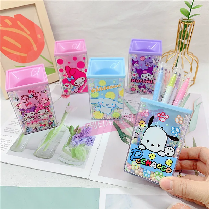 

Kawaii Kuromi My Melody Cinnamoroll мультяшный принт прозрачный акриловый держатель для ручек аниме Sanrioed девушка сердце Настольный ящик для хранения