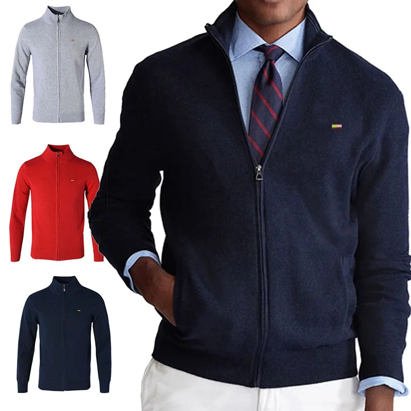 

Мужской свитер с длинным рукавом, на молнии, из натурального хлопка