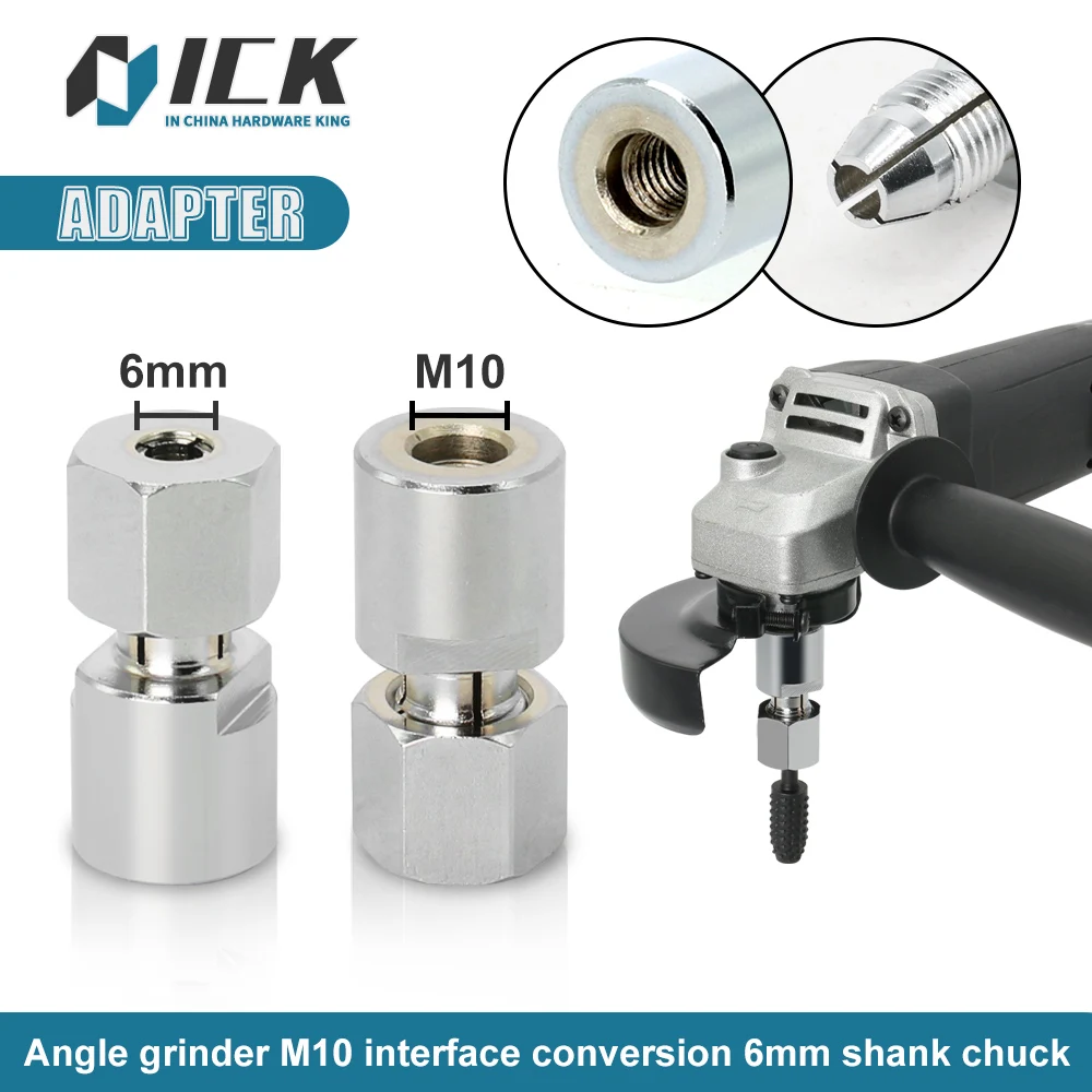 Enlarge ICK Mini Drill Collet Chuck 1pc 6mm Diameter Shank Chucks for M 10 Angle Grinder Cutting Machine Tool Power Tool Accessory