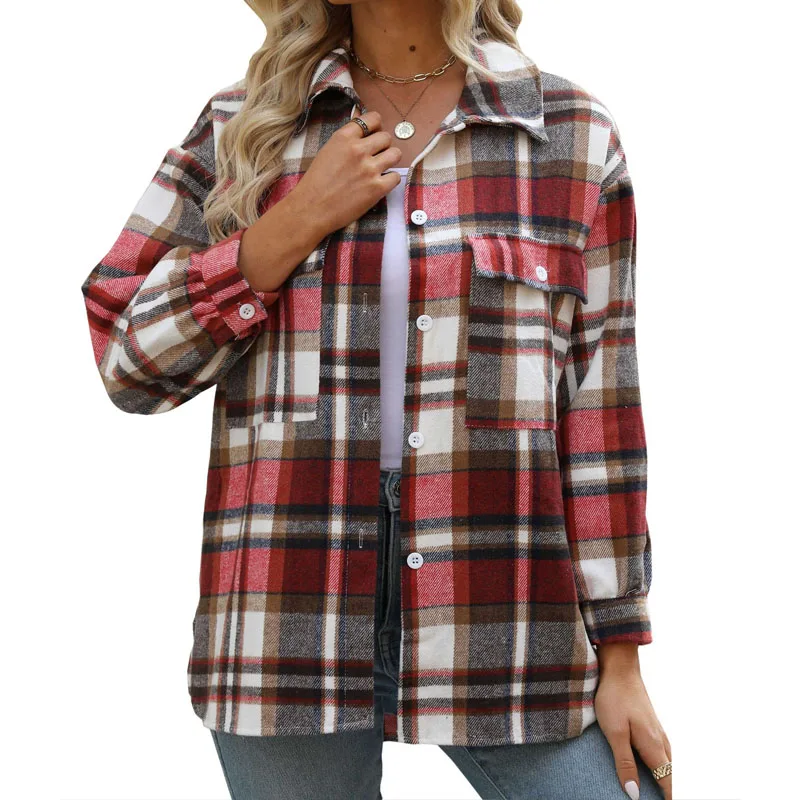 

2023 Autumn Winter New Fashion Casual Women's Shirt Checkered Print Loose and Comfortable Long Sleeve Shirt Jacket Women's Coat