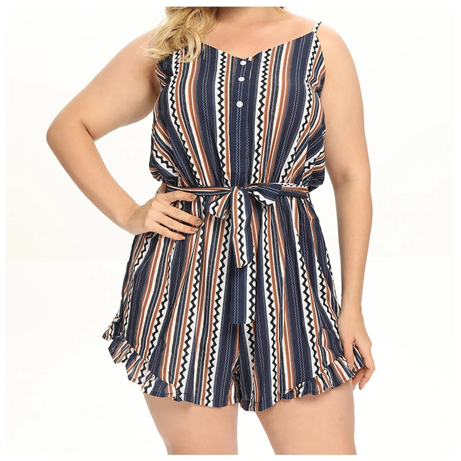 

Fashion Women'S Bandage Big Size Casual Button Suspenders Print Jumpsuits Bodysuit Women'S Summer Jumpsuit Summer Outfits 점프슈트