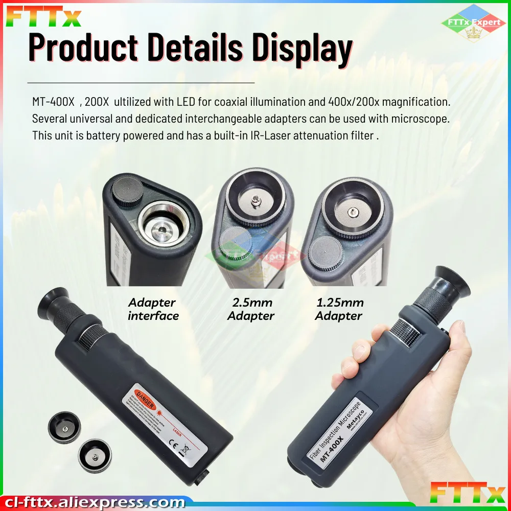 2023 New Fiber Optic Inspection Optical Microscope MT-400Xi/200Xi/400X/200X 1.25 & 2.5mm Adapters Handheld