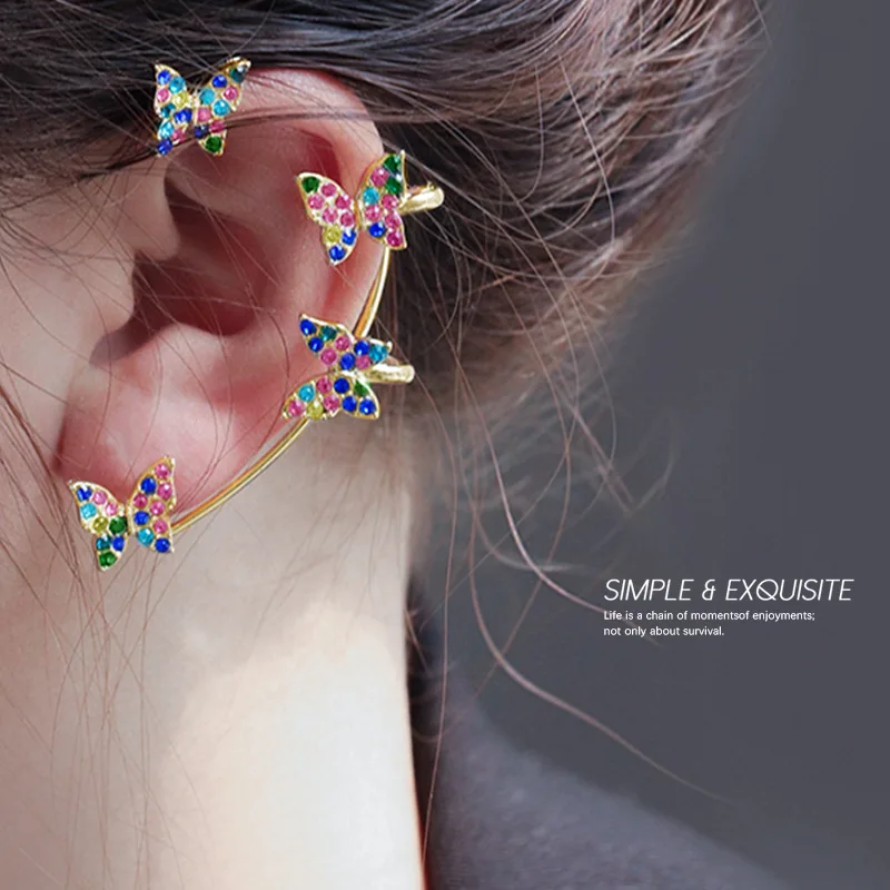 

Super Fairy Colored Diamond Butterfly Ear Hanging 2022 New Temperament Without Ear Hole Ear Bone Clip One-piece Earring Jewelry