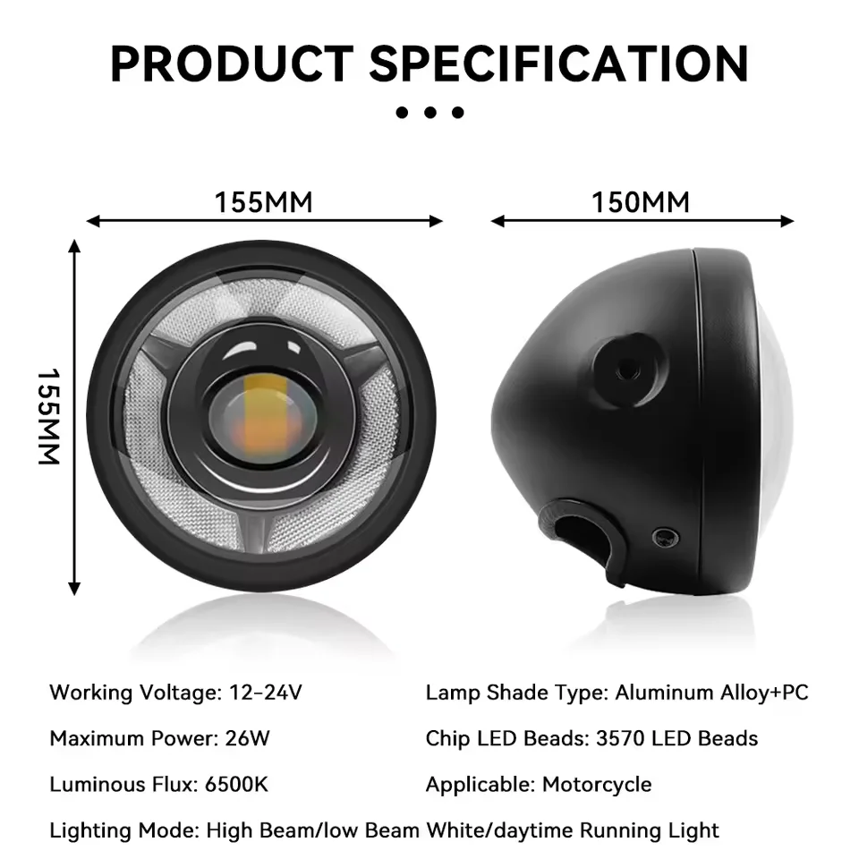 Фото 5,75-дюймовая черная светодиодная фара Halo Angel Eyes для мотоцикла Harley Yamaha Honda Harley Sportster 5,75 дюйма, круглая фара для проектора №3