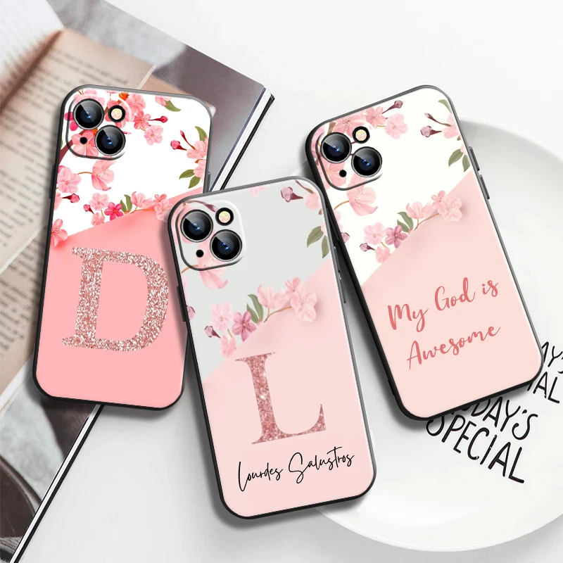 

Flower Letter Pink Phone Cases For iPhone 11 12 Pro MAX 6 6S 7 8 Plus X XS XR 12 13 Mini SE 2020 Phone Case Coque Funda