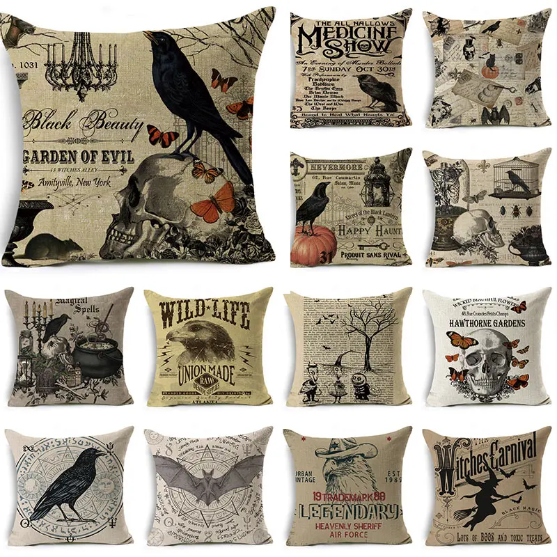 

Halloween retro series printed sofa cushion pillowcase home decoration party car bedding