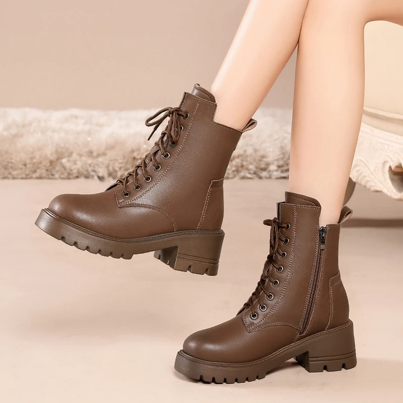 AIYUQI Women Ankle Boots 2023 New Large Size 41 42 Women Winter Boots High Heel Platform Genuine Leather Motorcycle Boots Women