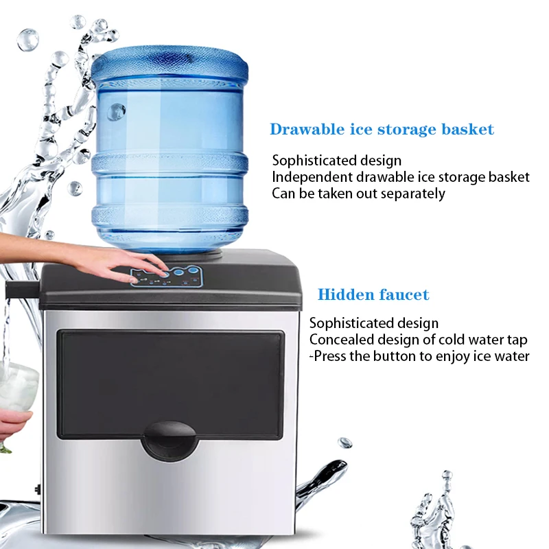 

Коммерческая Высококачественная машина для производства льда, 25 кг/24 ч, английская панель, бытовая машина для льда, автоматическая подача воды в магазине чая и молока