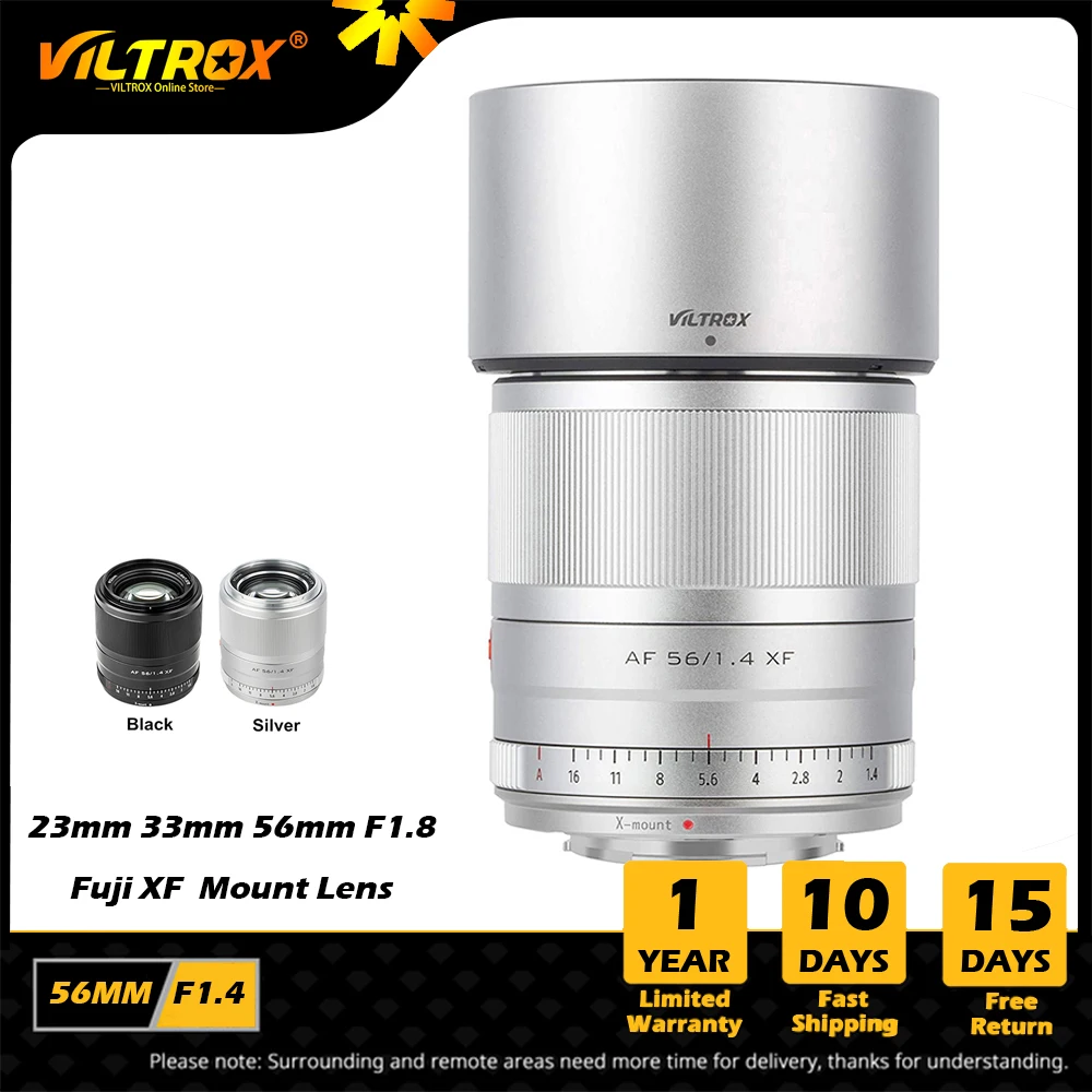 VILTROX 56 мм F1.4 f/1 4 XF Автофокус фотообъектив для Fuji Fujifilm ОБЪЕКТИВ X-Mount (серебристый)