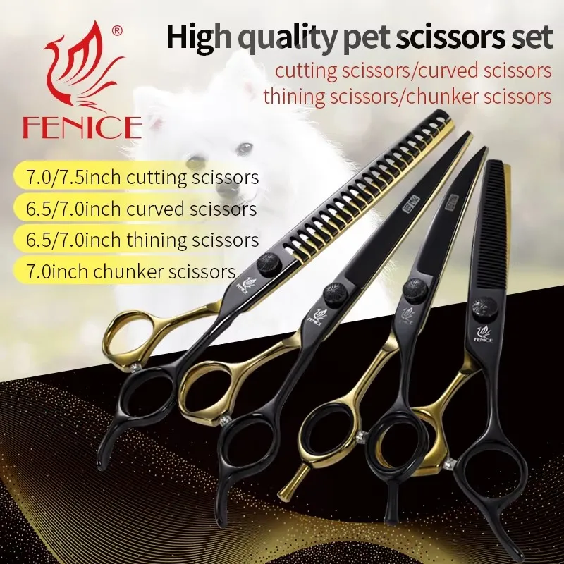 Ножницы для ухода за домашними животными набор филировочных изогнутых и