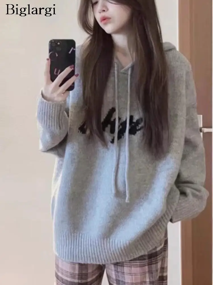 

Autumn Winter Pullover Knitted Sweatshirt Women Letter Print Modis Korea Ladies Sweaters Sweatshirts Long Sleeve Woman Tops 2023