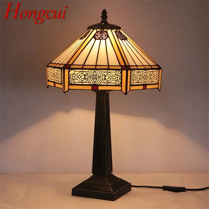 

Светодиодная настольная лампа Hongcui из стекла Тиффани, винтажный креативный простой светильник для дома, гостиной, спальни, прикроватный Дек...