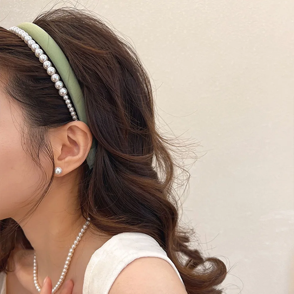 

New Double Layer Creative Design Pearl Satin Hair Band Women's Makeup Headband Women's Elegant Fashion Girl's Hair Accessories