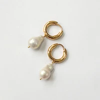 minar dainty natural freshwater pearl earring for women gold color copper irregular baroque pearl hoop earrings wedding jewelry