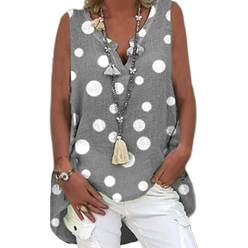 

Женская блузка без рукавов, с V-образным вырезом и принтом в горошек