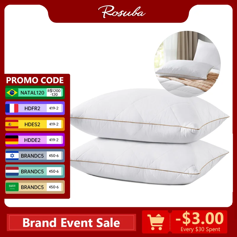 

ROSUBA 100% подушки из гусиного пуха, подушка для кровати для сна, защита шеи, 100% хлопок, 100% гусиный пух, 1 шт.