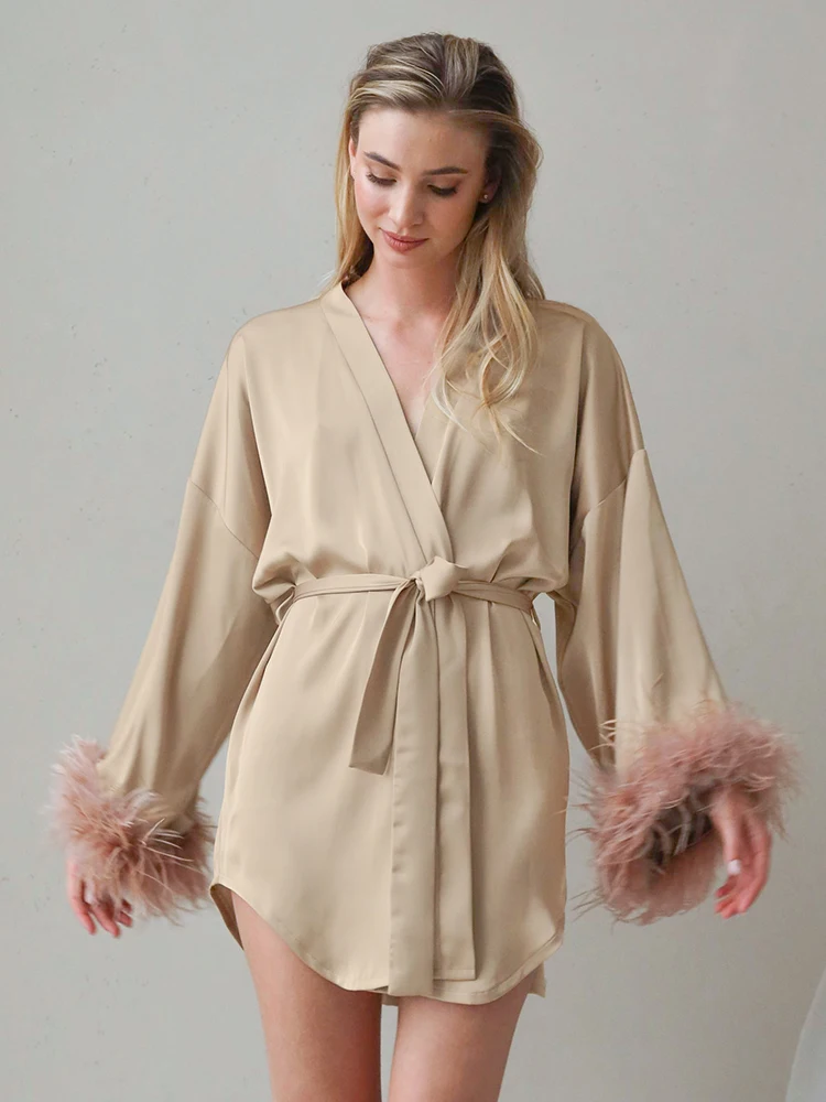 

Платье Hiloc женское с длинным рукавом, пикантный мини-халат с перьями, халат в стиле пэчворк, кимоно, лето 2023