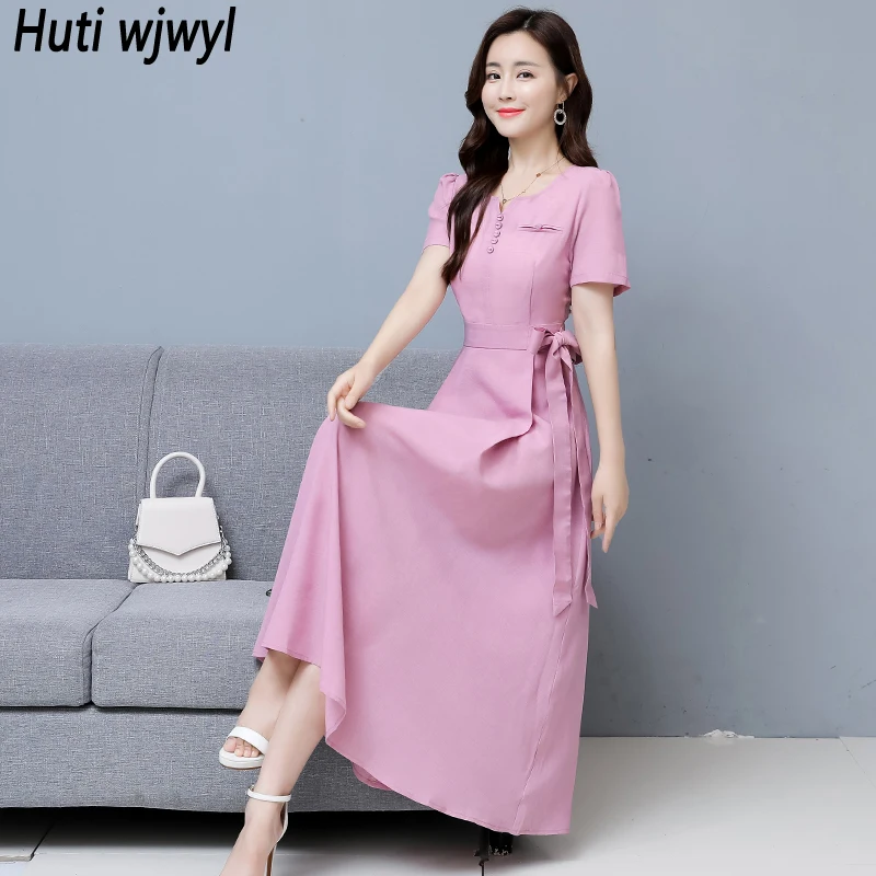 Женское Хлопковое платье-трапеция средней длины с коротким рукавом