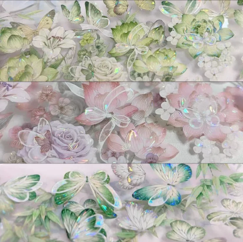 

8.19 New 7 Designs New Flower and Butterfly Summer Theme 1 Loop shiny PET Tape