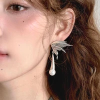 french elegant versatile silver butterfly wings pearl earrings for women korean fashion earring birthday party jewelry gifts