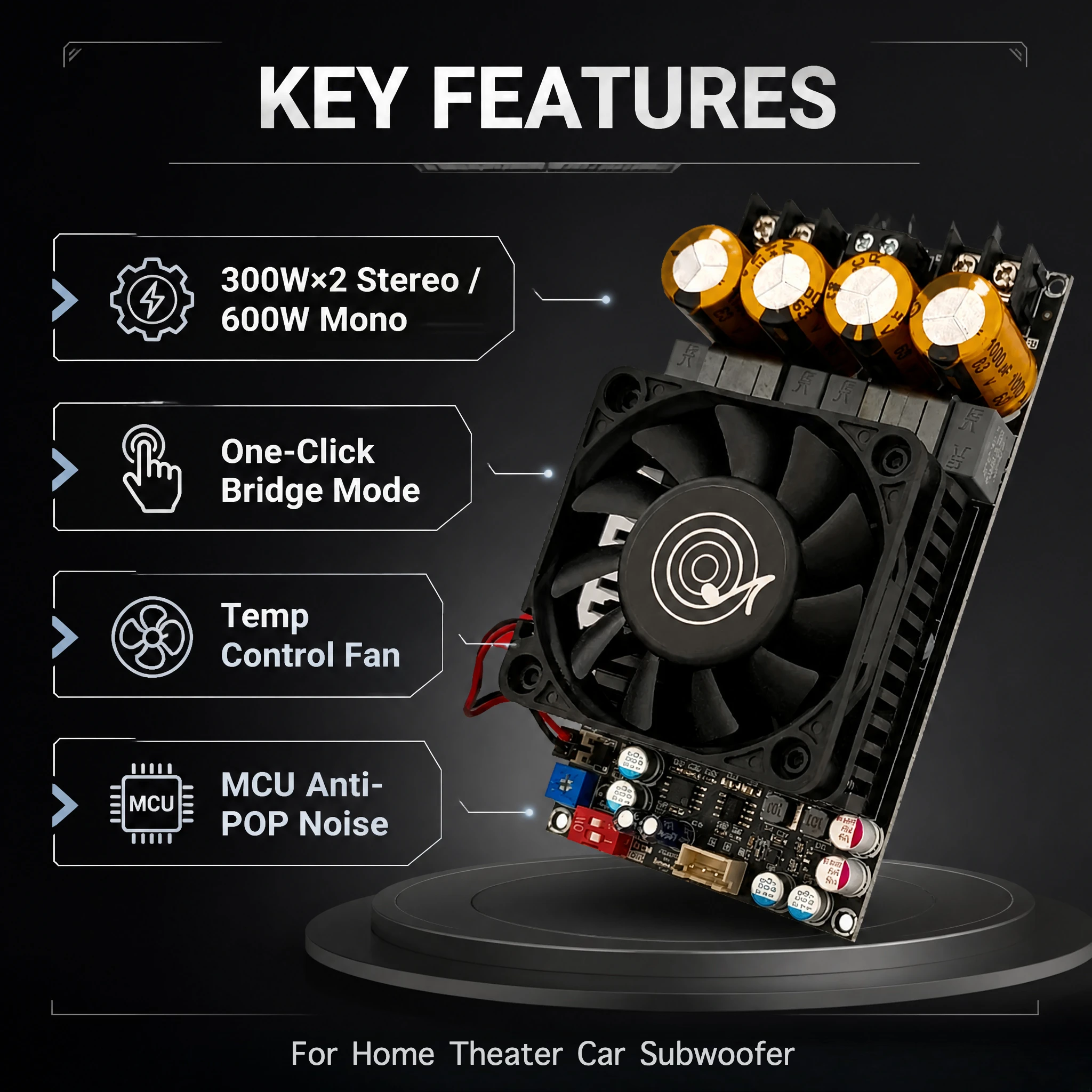 Фото VONTOOL ZK-3002 TPA3255 Плата усилителя мощности 300W×2 600W Mono Bridge Class D с вентилятором охлаждения для домашнего и автомобильного сабвуфера №2
