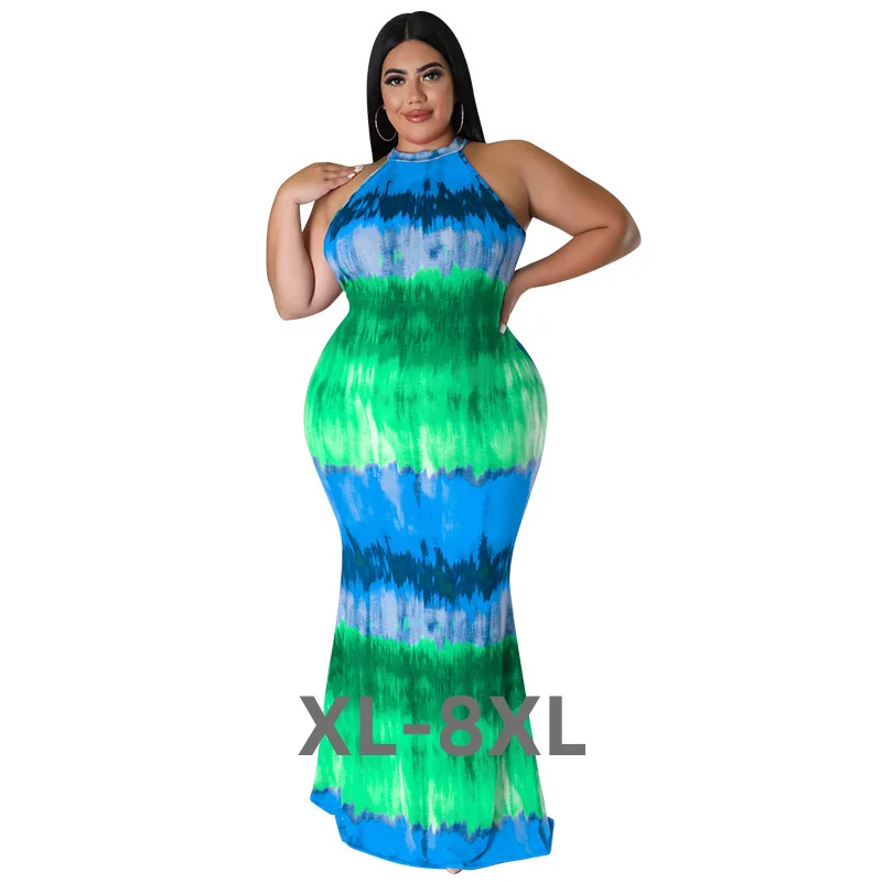 Plus Size Summer Clothes Fashion Tye Died Sleeveless Maxi Long Dress Hip Wrap Sexy Dresses Women Wholesale Dr 3xl 4 xl 5xl 6xl