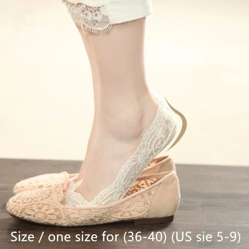 5pair/pack Women Lace Breathable Socks Fashion Soft Cotton Invisible Anti-slip Ankle Socks Ladies No Show Socks Non-slip Socks