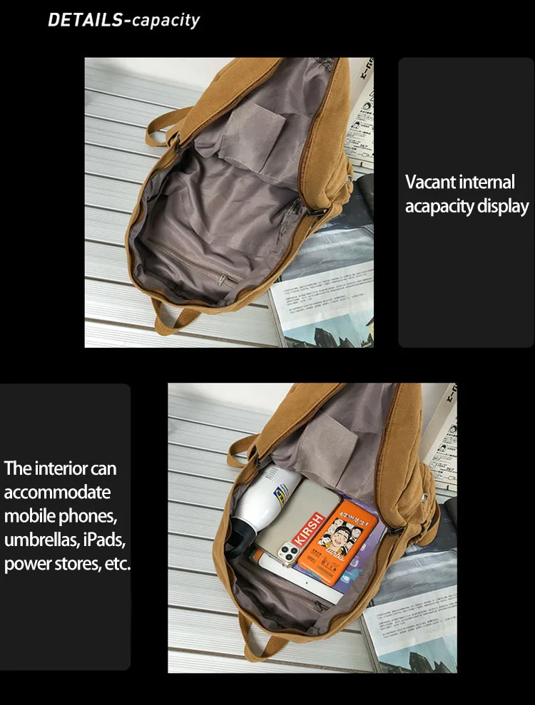 Korean Retro High School Students Solid Colour Backpack Washed Canvas Women's Handbag Travel Backpack Girls Students Schoolbag