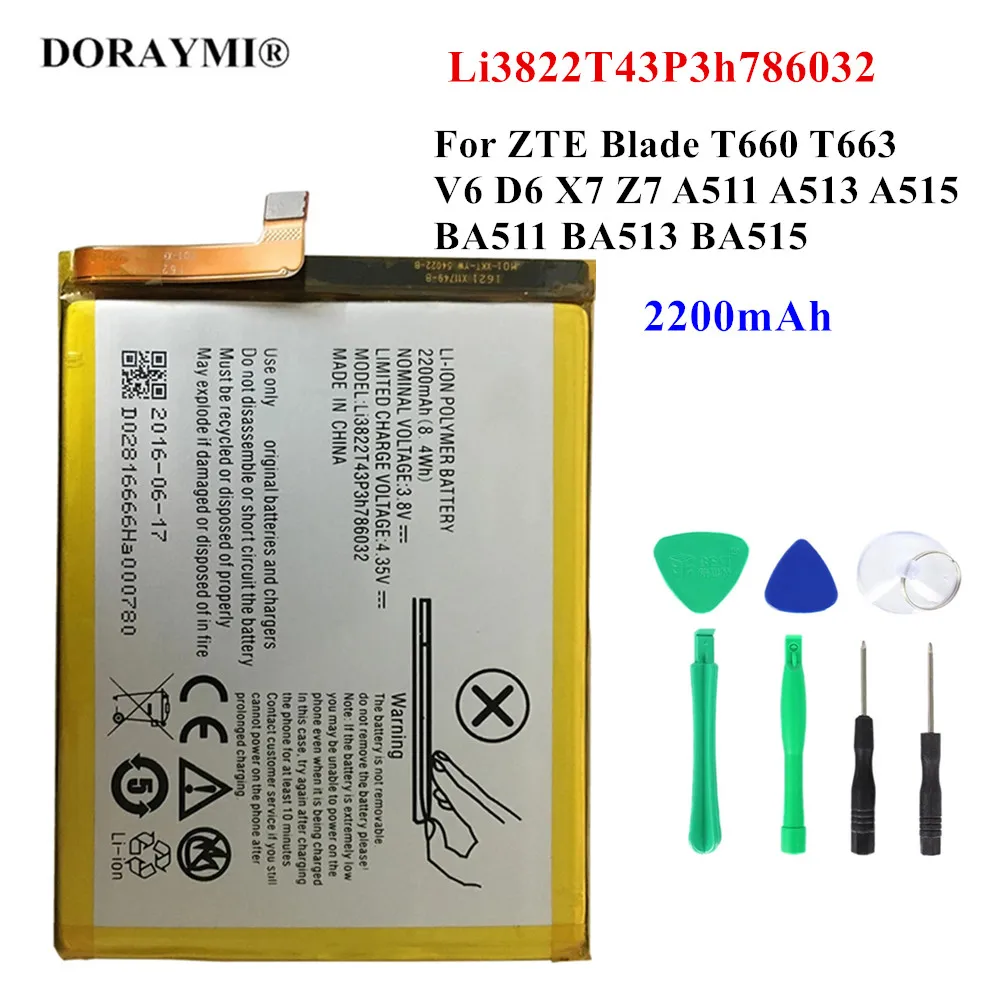Оригинальный аккумулятор 2200 мАч Li3822T43P3h786032 для телефона ZTE Blade D6 V6 X7 Z7 Orbic RC 501L T660 T663 BA511 BA513 BA515