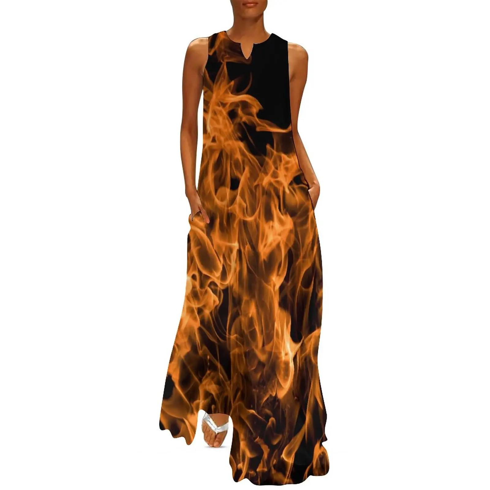 

Fire Flames Dress Spring Abstract Trendy Aesthetic Casual Long Dresses Female Elegant Maxi Dress Birthday Present