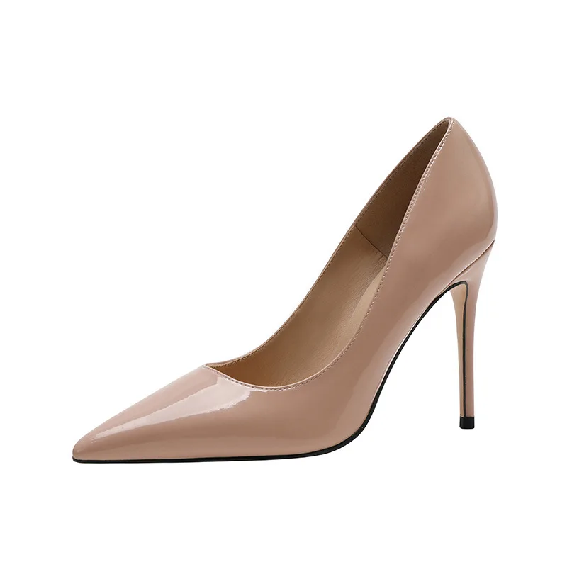 

Элегантная простая женская обувь из лакированной кожи, женские классические туфли-лодочки, женские осенние туфли на тонком высоком каблуке с острым носком, большие размеры 43