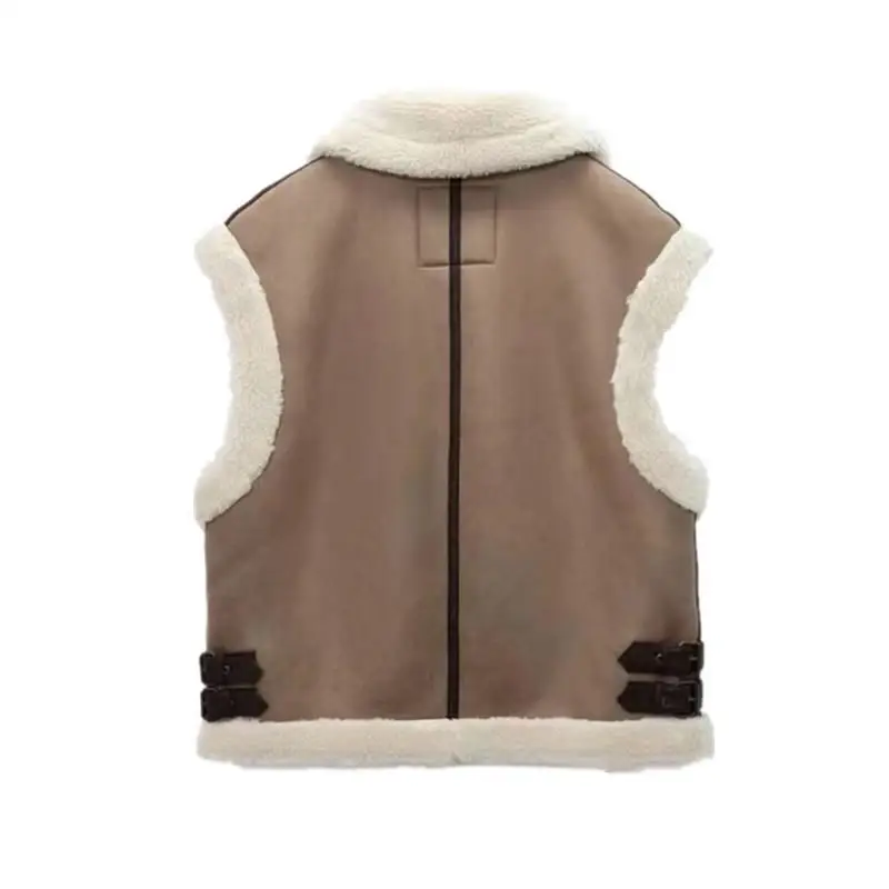 Women Fashion Patchwork Sleeveless Vest Waistcoat Loose Thicken Lapel Jacket Coat 2022 Winter Chic Tops Commuter Outwear Street