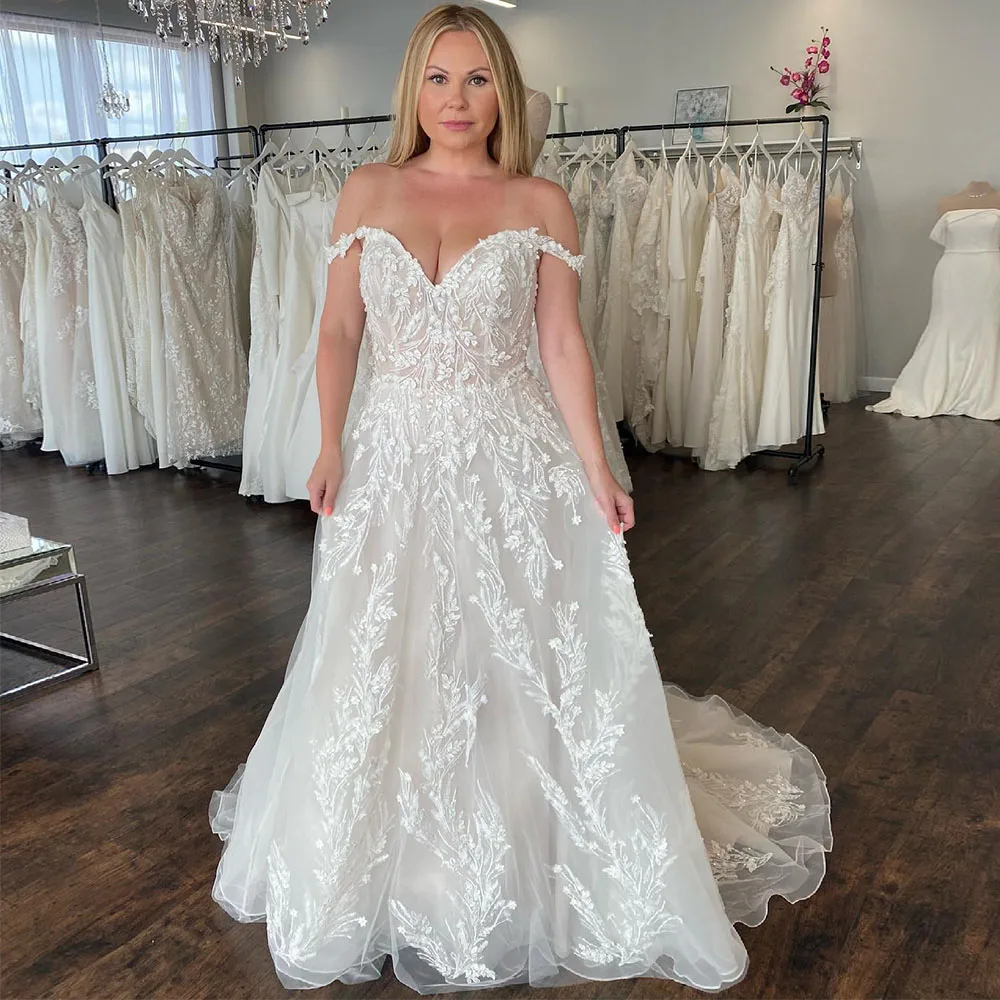 

Tulle Wedding Dress For Bride 2022 Off The Shoulder Sweetheart Sleeveless Bridal Gown Lace Applique Vestido De Novia Custom Made