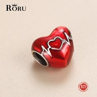 roru new 925 sterling silver red love heart pendant suitable for original charm bracelet necklace diy ladies jewelry gift 2022