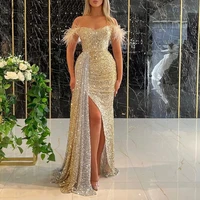 runway dresses 2022 women high quality open fork long dress luxury designer pure color floor length sparkly glitter dress