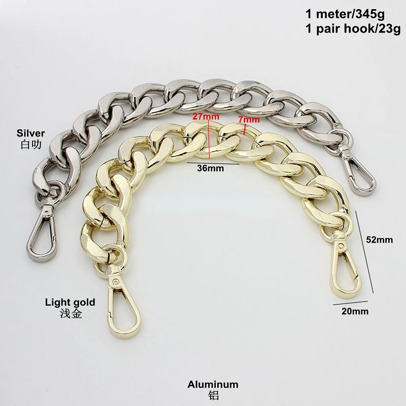 27mm Aluminum Chain Light Weight Design Super Fire Mini Coin Purse Thick Chain Strap Crossbody Underarm Bag Accessories 30-130CM