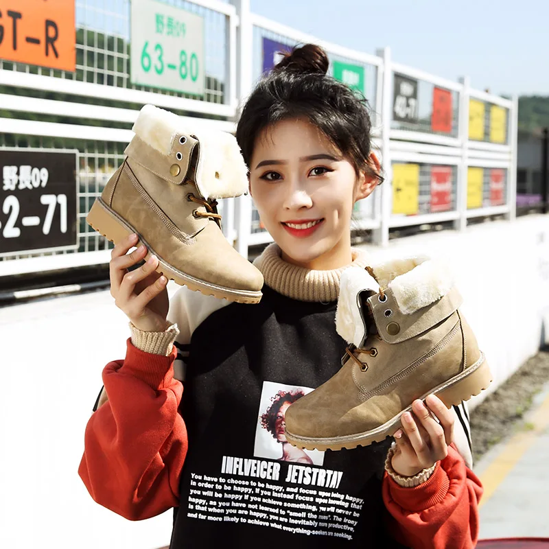 

Ankle Boots Waterproof Warm Women Flat Quality PU Leather Platform Cow Muscle Sole Winter Shoes Woman